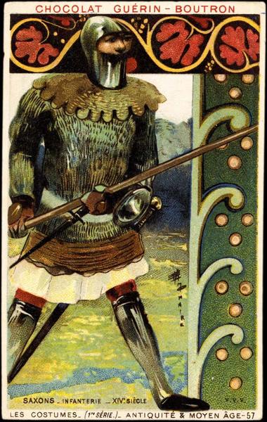 SAXONS-INFANTERIE-XIVe SIECLE / LES COSTUMES- (1re SERIE) - ANTIQUITE ET MOYEN AGE-57 (titre inscrit)
