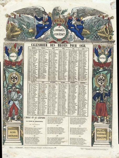 CALENDRIER DES BRAVES POUR 1856 (titre inscrit)