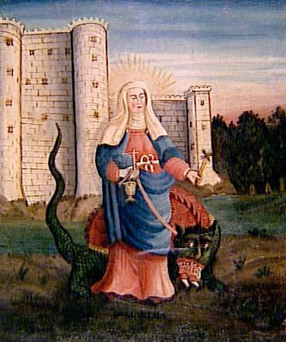 Sainte Marthe exorcisant la Tarasque devant le château (titre factice)