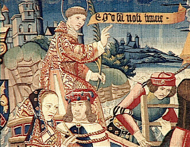 Légende de saint Etienne (scène 15, 16, 17) : Une noble femme de Constantinople ramène le corps de son mari, mort à Jérusalem, et emporte par erreur celui de saint Etienne