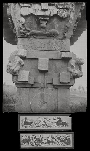 [Sichuan] Sseu-tch'ouan. K'iu hien [Quxian], pilier 'solitaire' (près des piliers de Chen [Shen]), face interne, motif d'entablement : scène de chasse aux fauves. Estampage de la frise plate (face interne). Estampage de la frise plate (face externe)