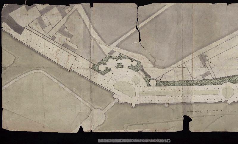 Compiègne, Deux projets pour un pavillon / séparé sur la terrasse : au verso, à la plume, encre brune