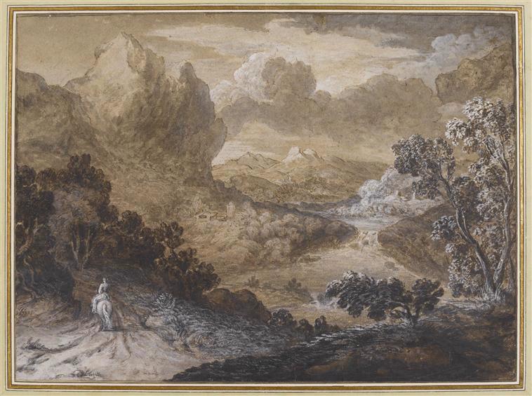 Paysage montagneux avec promeneur à cheval ; Paysage montueux avec personnages à cheval ((ancien titre))