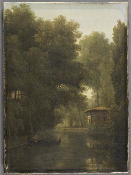 Pavillon forestier au bord d'un étang