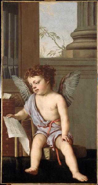 Putto chantant ; Amour tenant en main et lisant une feuille de papier à musique (ancien titre)