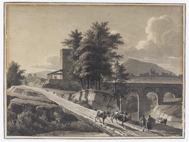 Paysage d'Italie animé de figures et d'animaux