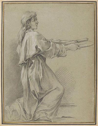 Jeune Ministre agenouillé tenant le couteau du Sacrifice sur un plateau ; Ancien titre : Jeune diacre agenouillé