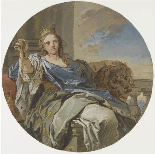 La Générosité (?) ; Ancien titre : Figure allégorique de femme couronnée, la main reposant sur la tête d'un lion