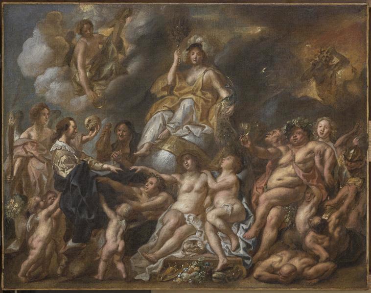 Les Passions et les Vices assaillant à ses débuts dans la vie le jeune homme que protègent la Religion et la Philosophie