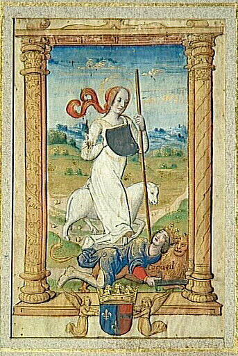 Rondeau des Vertus ; Dédicace à Louise de Savoie ; Humilité contre Orgueil (Miniature )