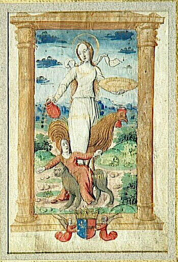 Rondeau des Vertus ; Humilité contre Orgueil (Rondeau) ; Libéralité contre Avarice (Miniature )