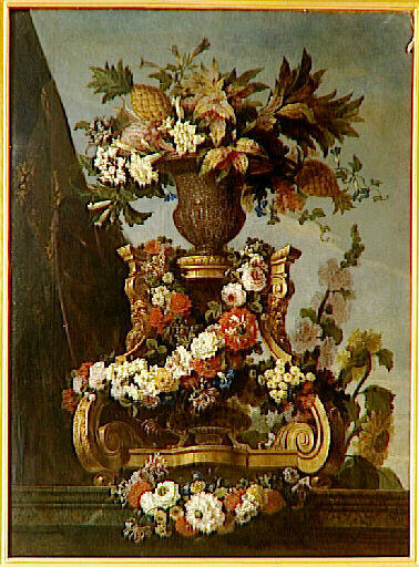 Fleurs et ananas dans un vase de porphyre
