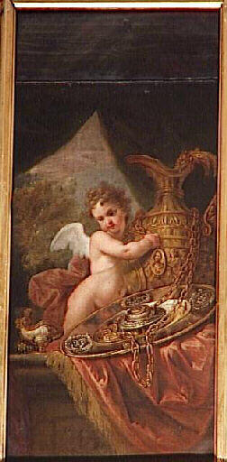 Un amour près d'un vase d'or et un bouclier d'argent