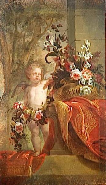 Un amour tenant une guirlande de fleurs