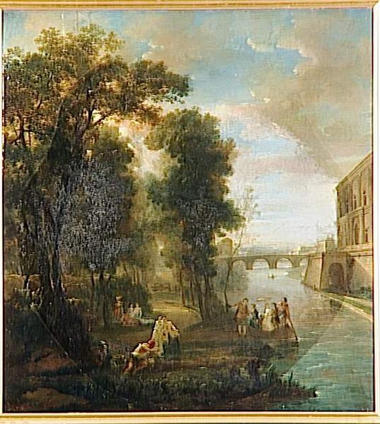 Paysage (où il y a un homme qui pêche et plusieurs autres figures)