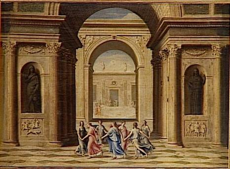 Nymphes dansant devant un temple (Le péristyle d'un palais)