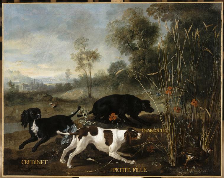 Gredinet, Petite fille et Charlotte, trois épagneuls de Louis XV