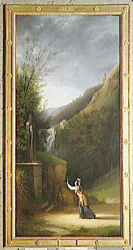 Paysage. Jeanne d'Arc se dévouant au salut de la France, devant la statue de la Vierge