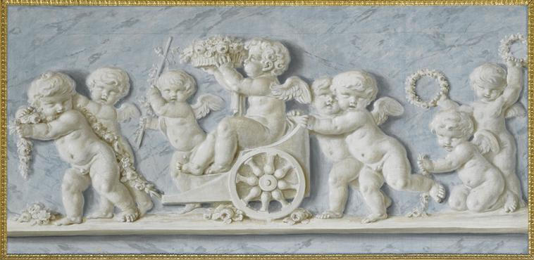 AMOURS ET ATTRIBUTS (AVEC DES ROSES ET UN CHAR)