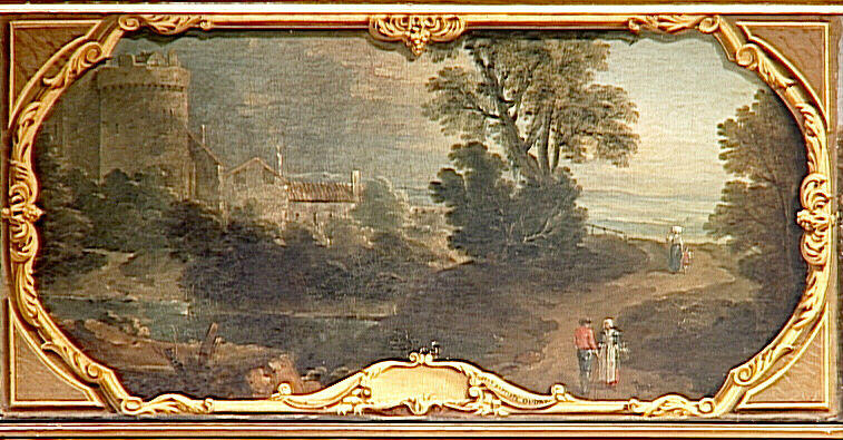 Paysage avec cours d'eau et château-fort