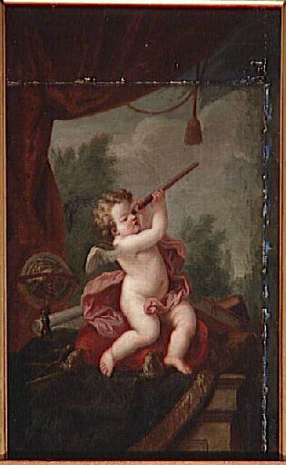L'Astronomie ; un amour regarde le ciel dans une lorgnette
