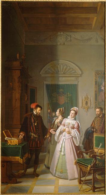 Le roi de Navarre et la mère de Henri IV ; Antoine de Bourbon donnant ses joyaux à Jeanne d'Albret