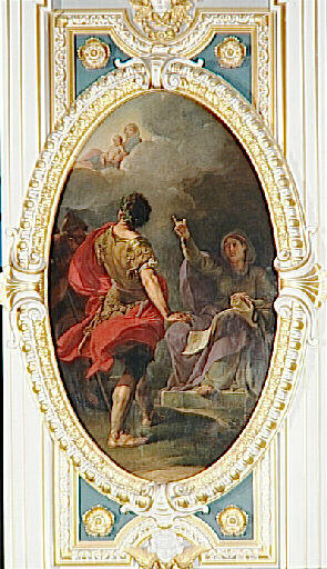 La Sibylle de Cumes prédit à Auguste la naissance de Jésus-Christ et lui montre une Vierge et un enfant dans le ciel