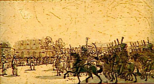 Défilé de hussards devant l'Empereur au château de Schönbrunn pendant l'été 1809