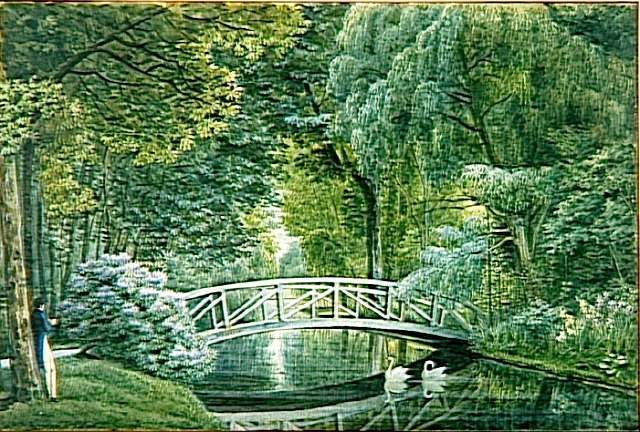 Malmaison. Vue du pont de bois sur la rivière à la gauche du château