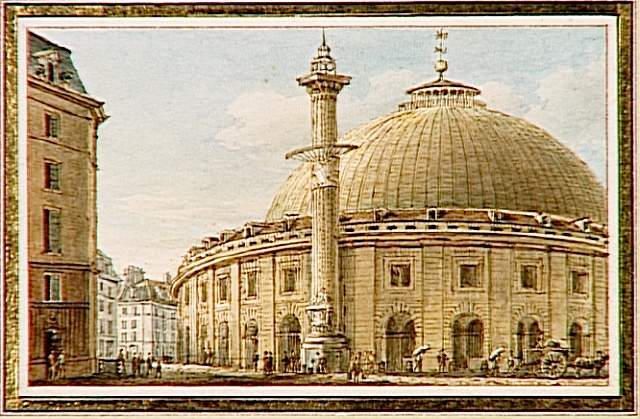 Vue de la Halle au blé, à la farine et aux graines, et la colonne astronomique et solaire, à Paris