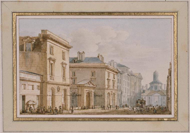 Vue du Collège impérial de France, institué par François Ier en 1530, pour l'Enseignement des langues grecque, latine et hébraïque, la Philosophie, l'Art oratoire, la médecine, etc et restauré sous le règne de Louis XV par M Chalgrin, architecte ; il est situé place de Cambray, à Paris