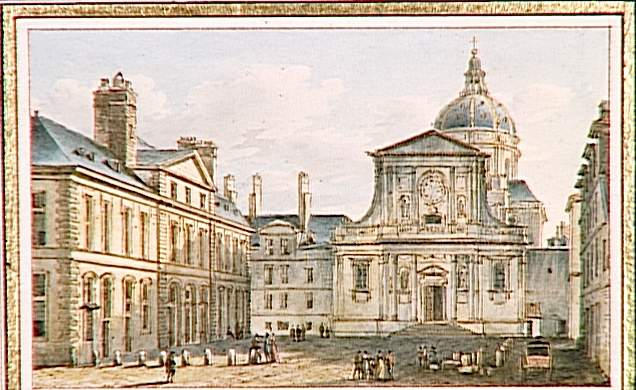 Vue de la Place et Eglise de Sorbonne, célèbre collège de l'université pour l'étude de la Théologie, à Paris
