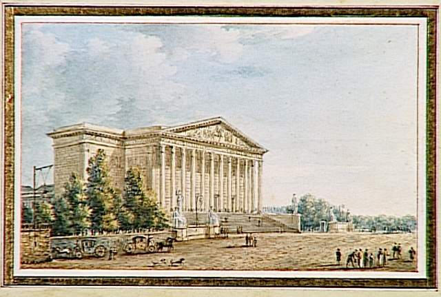 Vue du Frontispice du Palais du Corps Législatif, situé à l'extrémité du Pont de la Concorde, à Paris