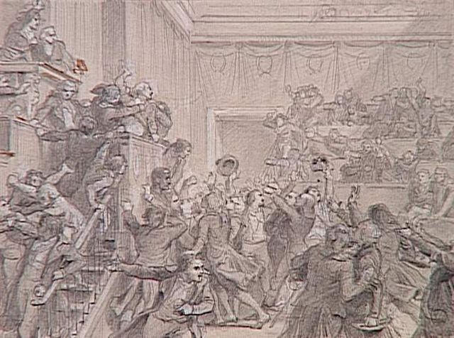 55 scènes de la Révolution, l'Empire et la Restauration Projets d'illustration : Le 9 Thermidor à la Convention (?)