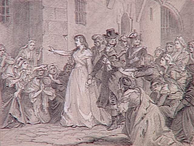 55 scènes de la Révolution, l'Empire et la RestaurationProjets d'illustration : transfert de Mme Roland de Sainte-Pélagie à la Conciergerie