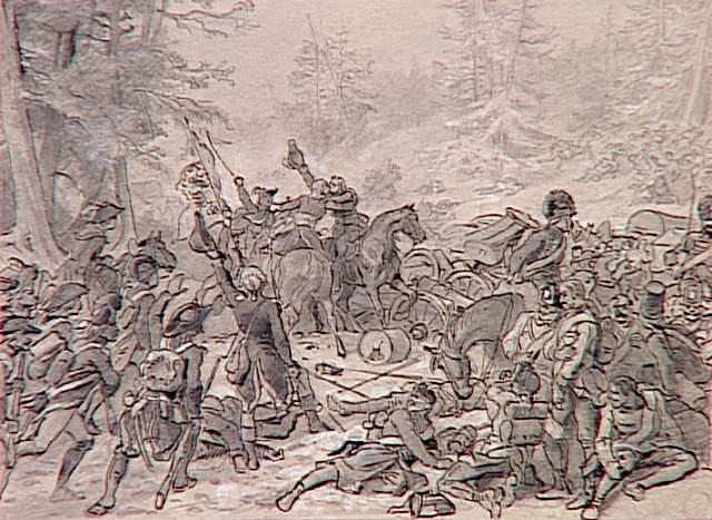 55 scènes de la Révolution, l'Empire et la Restauration Projets d'illustration : scène de combat (Moreau et Jourdan en Bavière en 1796 ?)