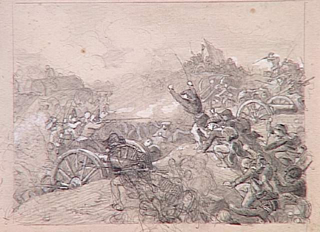55 scènes de la Révolution, l'Empire et la Restauration Projets d'illustration :  scène de combat pendant la première campagne d'Italie