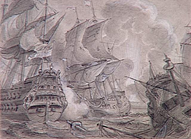 55 scènes de la Révolution, l'Empire et la Restauration Projets d'illustration : combat naval