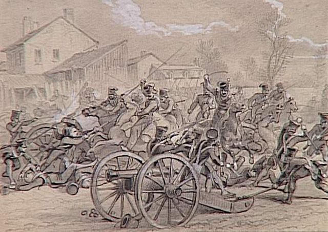 55 scènes de la Révolution, l'Empire et la Restauration Projets d'illustration : charge de cosaques pendant la campagne de France