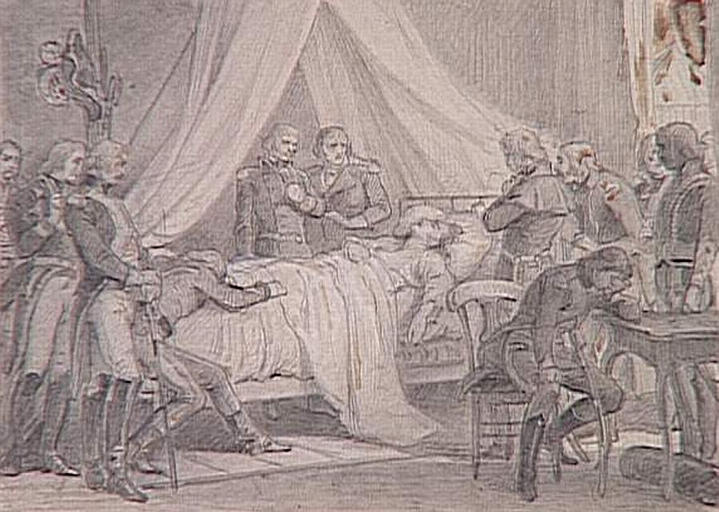 55 scènes de la Révolution, l'Empire et la Restauration Projets d'illustration : mort d'un général de la République