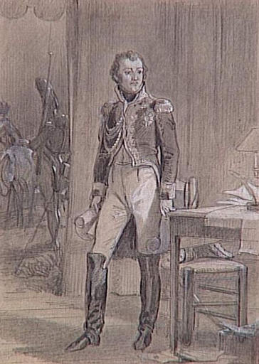 55 scènes de la Révolution, l'Empire et la Restauration Projets d'illustration : le maréchal Berthier dans la tente de l'Empereur