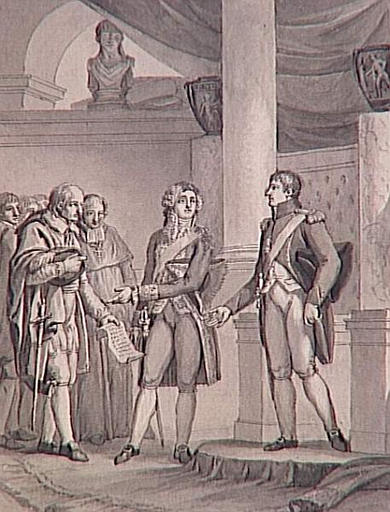 69 dessins pour l'illustration de l'Histoire de France sous l'Empire de Napoléon le Grand : Audience accordée par l'Empereur aux Députés du Valais