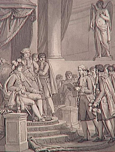 69 dessins pour l'illustration de l'Histoire de France sous l'Empire de Napoléon le Grand : Le Sénat présente à l'Empereur ses félicitations sur son mariage