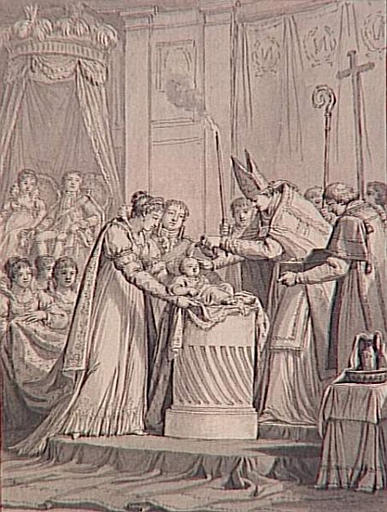 69 dessins pour l'illustration de l'Histoire de France sous l'Empire de Napoléon le Grand : baptême du roi de Rome en la basilique Notre-Dame