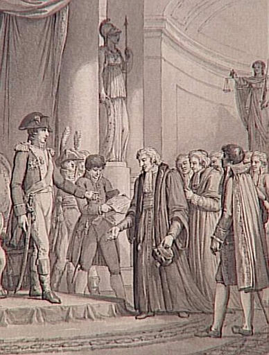 69 dessins pour l'illustration de l'Histoire de France sous l'Empire de Napoléon le Grand : l'Empereur et Roi acquiesce au voeu du peuple Ligurien d'être réuni à l'Empire français (1805)