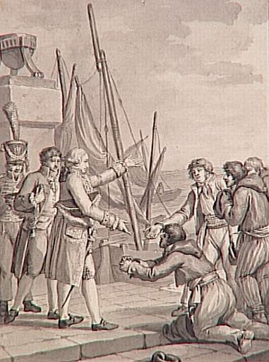 69 dessins pour l'illustration de l'Histoire de France sous l'Empire de Napoléon le Grand : le Prince Archi-Trésorier de l'Empire rend la liberté aux équipages napolitains