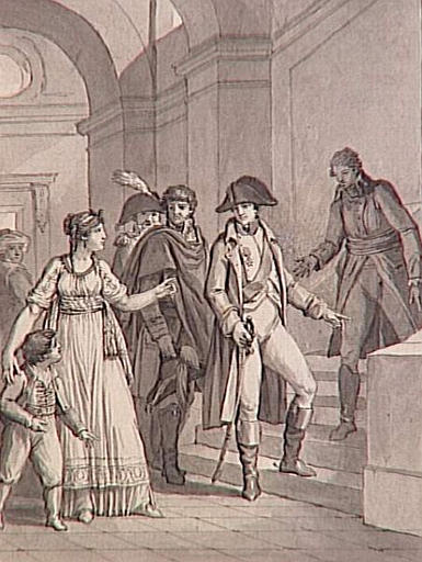 69 dessins pour l'illustration de l'Histoire de France sous l'Empire de Napoléon le Grand : trait de générosité de l'Empereur envers une égyptienne