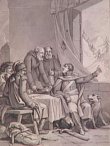 69 dessins pour l'illustration de l'Histoire de France sous l'Empire de Napoléon le Grand : halte à l'Hospice du Mont-Saint-Bernard, 20 mai 1800