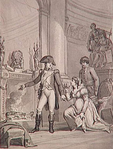 69 dessins pour l'illustration de l'Histoire de France sous l'Empire de Napoléon le Grand : clémence de l'Empereur envers la princesse de Hatzfeld