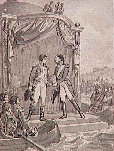 69 dessins pour l'illustration de l'Histoire de France sous l'Empire de Napoléon le Grand : entrevue de l'Empereur avec celui de Russie sur le Niémen